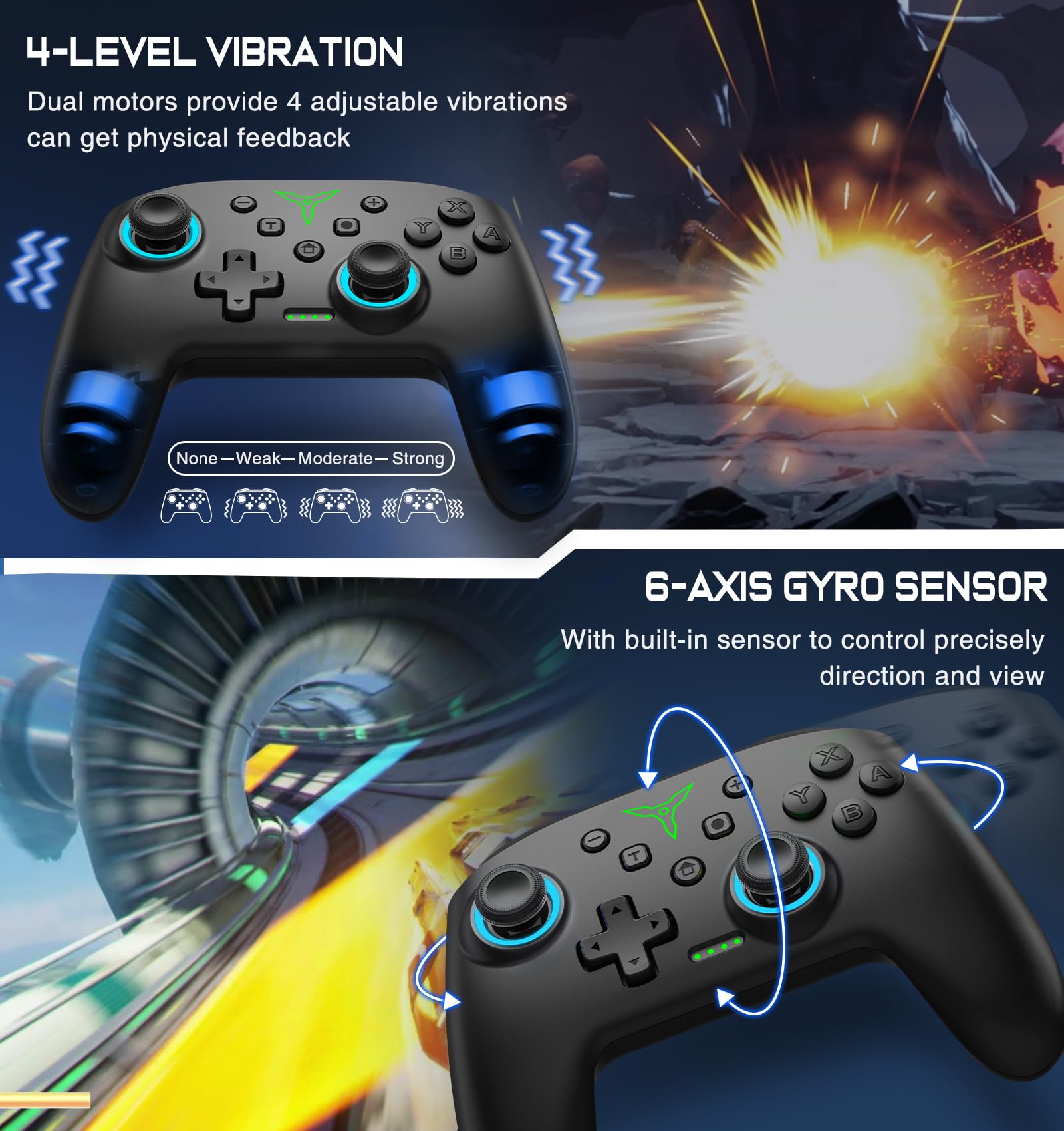 Switch Controller, Wireless Switch Controller Compatible with Switch Controller/Switch 2/Switch Lite/OLED, Wireless Switch Controllers Work with iOS/Android/PC with RGB Light, Programmable, TURBO & Wakeup