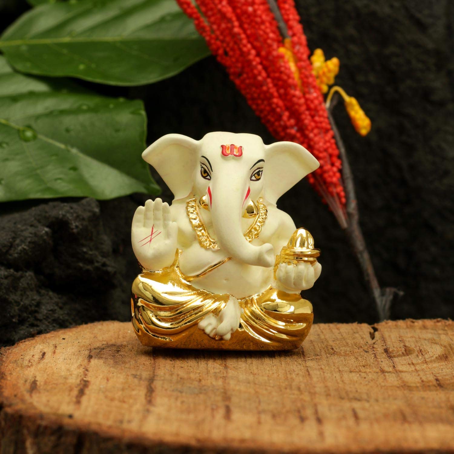 Buy CraftVatika Ganesh Idol Murti for Car Dashboard Gift Gold Plated Ceramic Lord Ganesha Idols