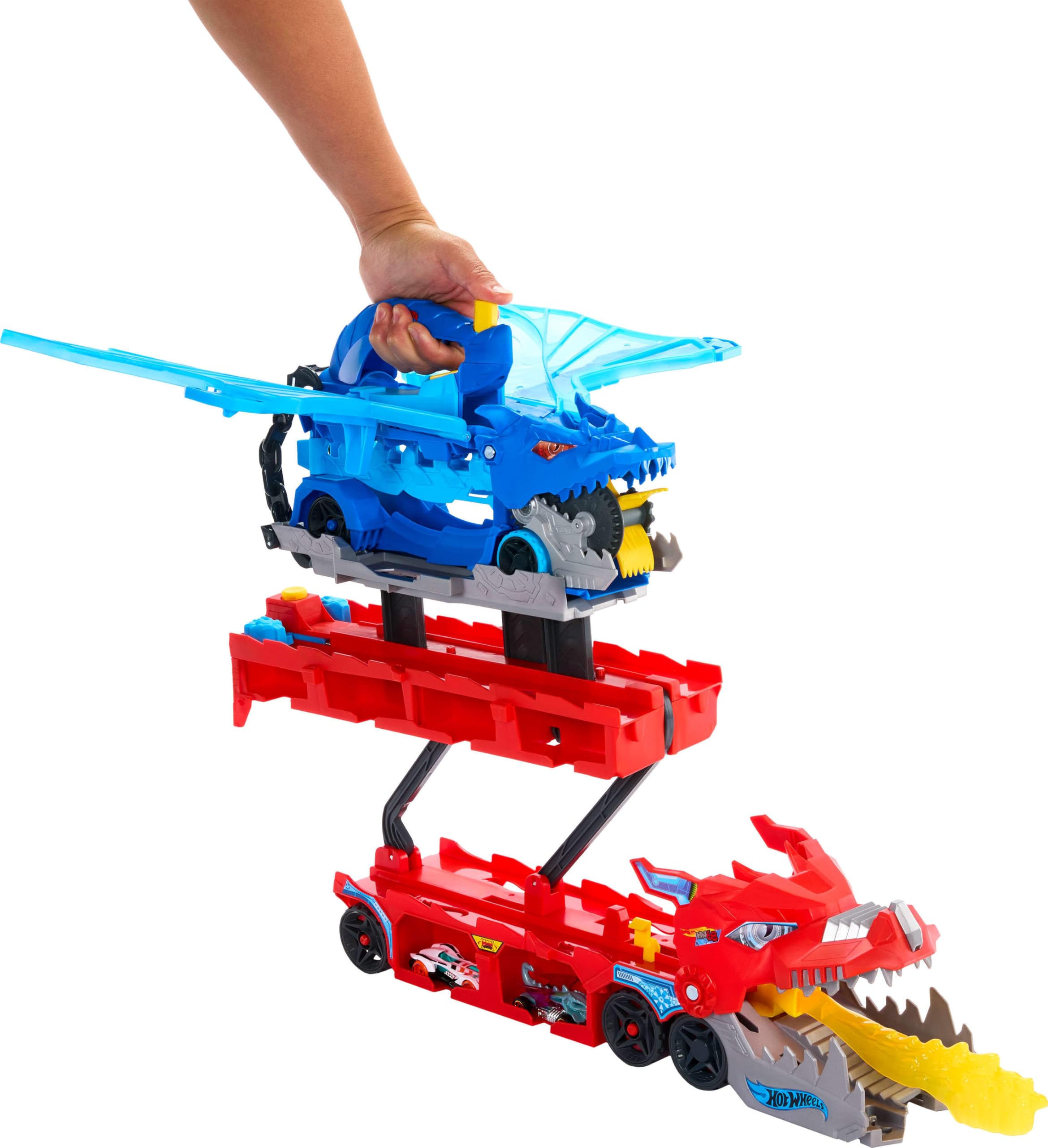 Hot Wheels City Toy Car Track Set, Ultimate Dual Dragon Transporter & 2 Die-Cast Cars, Large-Scale Dragon & Detachable Dragon, Stores 20+ Vehicles