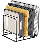 SAGLAU Kitchen Organizer Rack - 5-Slot Heavy-Duty Cutting Board and Bakeware Holder, Rust-Resistant with Anti-Slip Feet for Countertop or Cabinet Storage