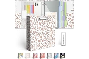 3 Ring Binder 2 Inch for 8.5"x11" Paper, Three Ring Binders with Clipboard, 5 Dividers with Tabs and Pockets, Clear Folder, 18 Divider Stikers, BVSSX Decorative Binder with Pen Holder, Leopard