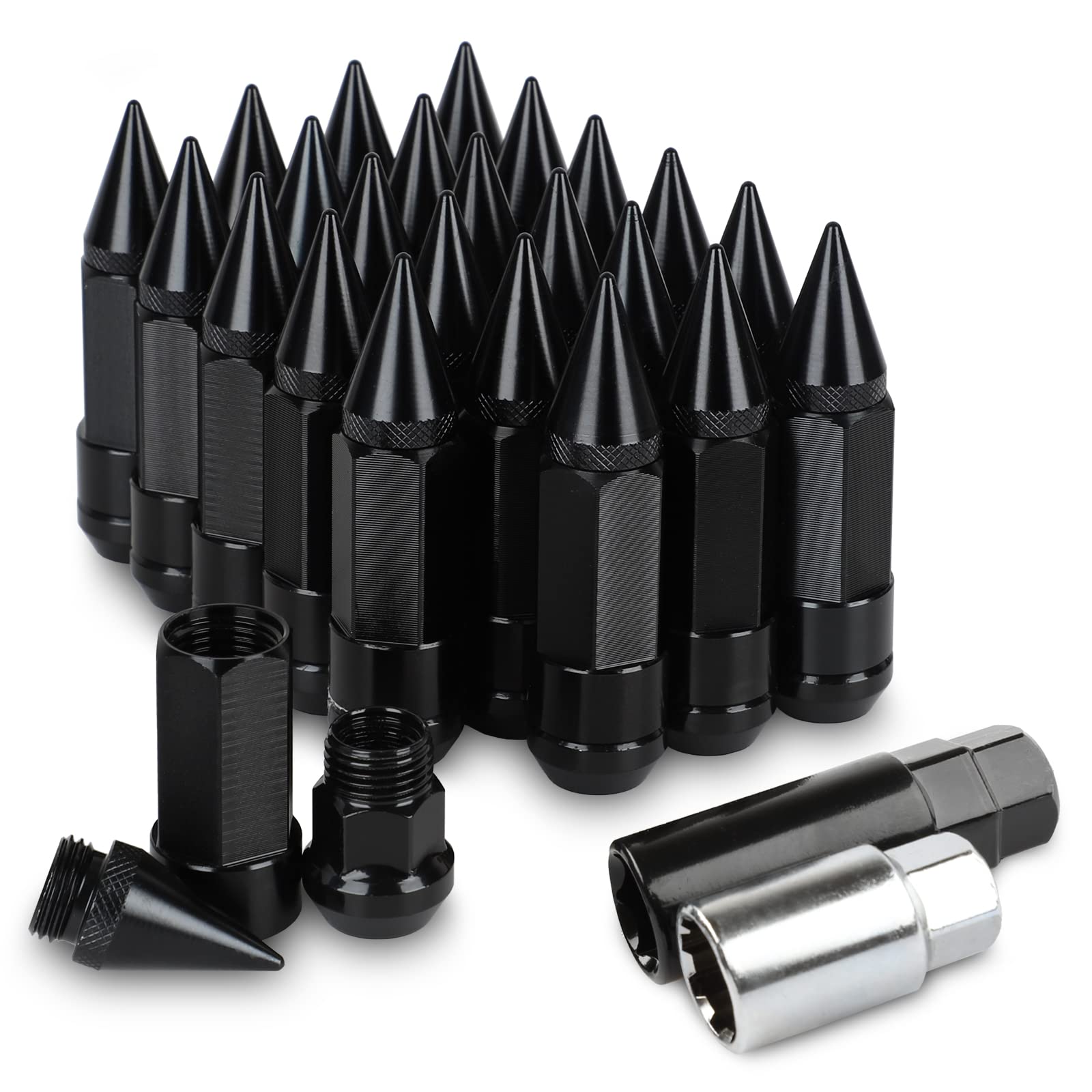 Photo 1 of 24Pcs Anti Theft Spikes Extended Tuner Wheel/Rims Lug Nut M14X1.5+Socket(Black)