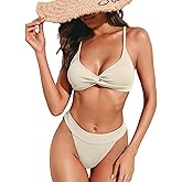 ZAFUL Women Bikini Sets Criss Cross Back Bathing Suit Knot Front Two Piece Swimwear Thong Cheeky Swimsuit Set