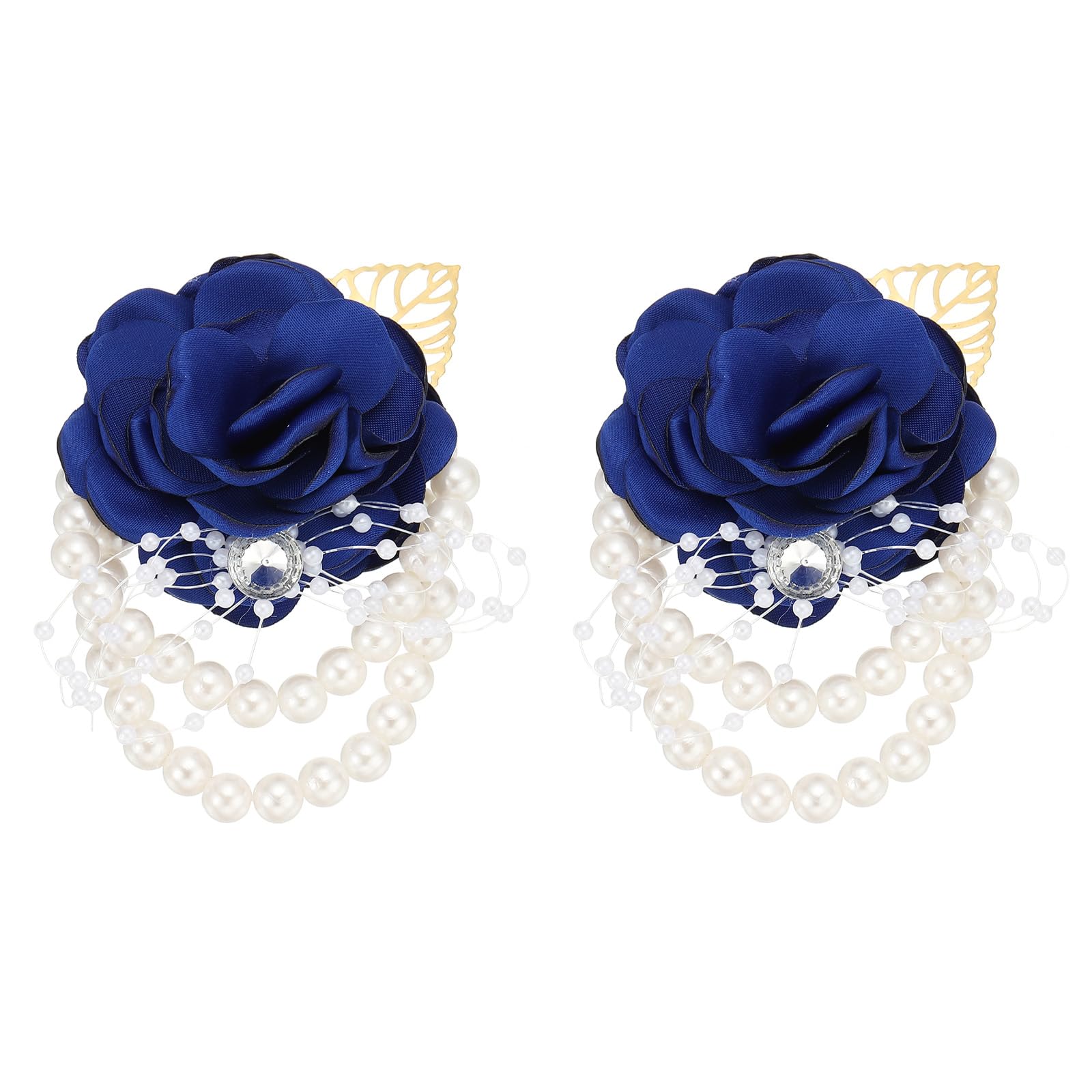 PATIKIL Rose Bridesmaid Wrist Flower, 2 Pack Artificial Rose Flower Wrist Corsage Bride Wrist Corsage for Wedding Party Ceremony, Deep Blue