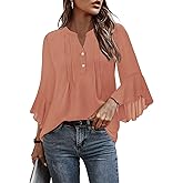 Angerella Womens 3/4 Sleeve Dressy Casual Top Trendy Shirts V Neck Business Work Chiffon Blouses