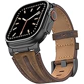 Bouixel Top Grain Genuine Leather Compatible with Apple Watch Ultra 3 Band 49mm 46mm 45mm 44mm 42mm, Rugged Metal Connector Band Strap for Women Men iWatch Ultra 2/1 Series 11 10 9 8 7 6 5 4 3 SE