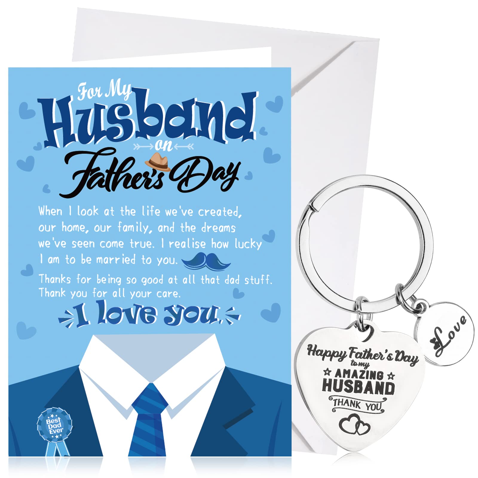 HOWAF Happy Fathers Day Card for Husband, Father's Day Card For Husband Fathers Day Cards Fathers Day Keyring Husband Dad Keyring Engraved Father's Day Gifts Fathers Day Gift for Husband — image 1