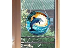 HOTIYOK Cute Dolphin Acrylic Window Hangings Ocean Stained Window & Wall Decor for Indoor/Outdoor, Ideal Housewarming Gift, Home Decor for Grandma Wife Teacher Sea Animal Lover