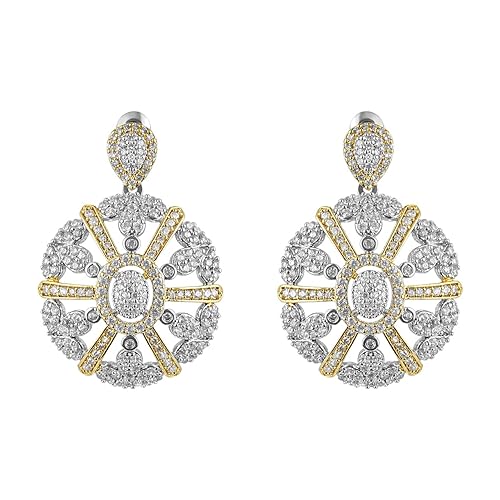 2 Toned Silver Brass Studded Wheel Earrings for Women