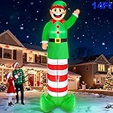14 Ft by 5.2 Ft Super Tall Christmas Inflatable Elf, Christmas Inflatables Decorations Outdoor Blow Up Giant Santa Elf with Built-in LEDs Inflatable Christmas Decoration for Yard Outside Garden Lawn