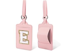 IZUZTA Personalized Initial A-Z Luggage Tag for Suitcases, PU Leather Luggage Tags with Privacy Cover Name Card, Pink Cute Monogrammed Funny Luggage Baggage TSA Approved Tags for Women Kids(1 Pack Letter E)