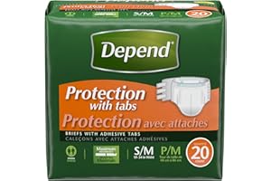 Depend Protection with Tabs, Maximum Briefs S/M, 20 Count 19-34 in Waist