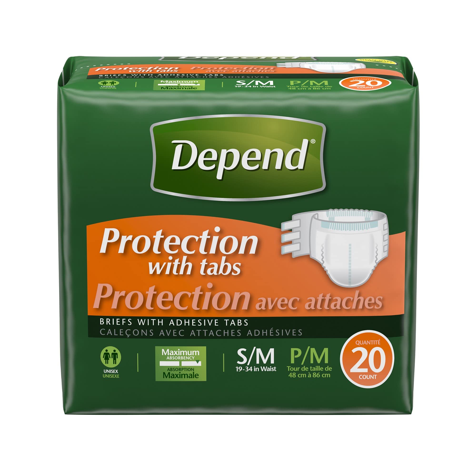 Photo 1 of ***FACTORY SEALED***Depend Protection with Tabs, Maximum Briefs S/M, 20 Count 19-34 in Waist (3 ct.)