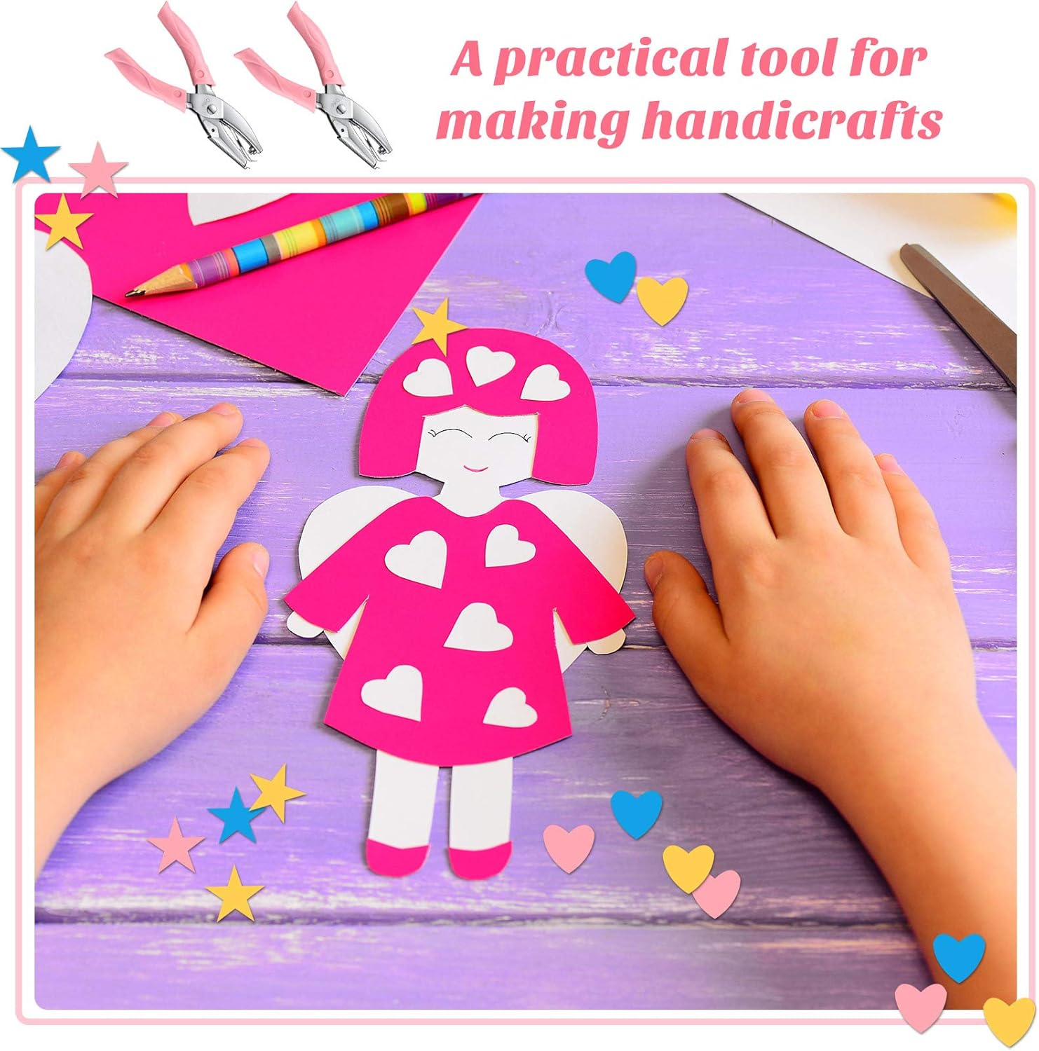 2 Pieces Handheld Hole Paper Punch Metal Single Handheld Paper Punchers Soft-Handled Paper Cutter for DIY Craft Tags Clothing Ticket Scrapbook Tool (Heart and Star Shape Hole): Arts, Crafts & Sewing