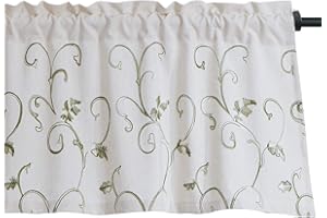 VOGOL Vines Embroidered Curtains Valance, Rod Pocket Valances for Windows, 52 x 18 Inch, Grass Green