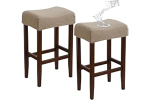 EVOLLER Waterproof Bar Stool Covers Set of 2 Rectangle Camel Jacquard Stretchable Backless Barstool Seat Cover Counter Bar Stool Slipcovers Washable