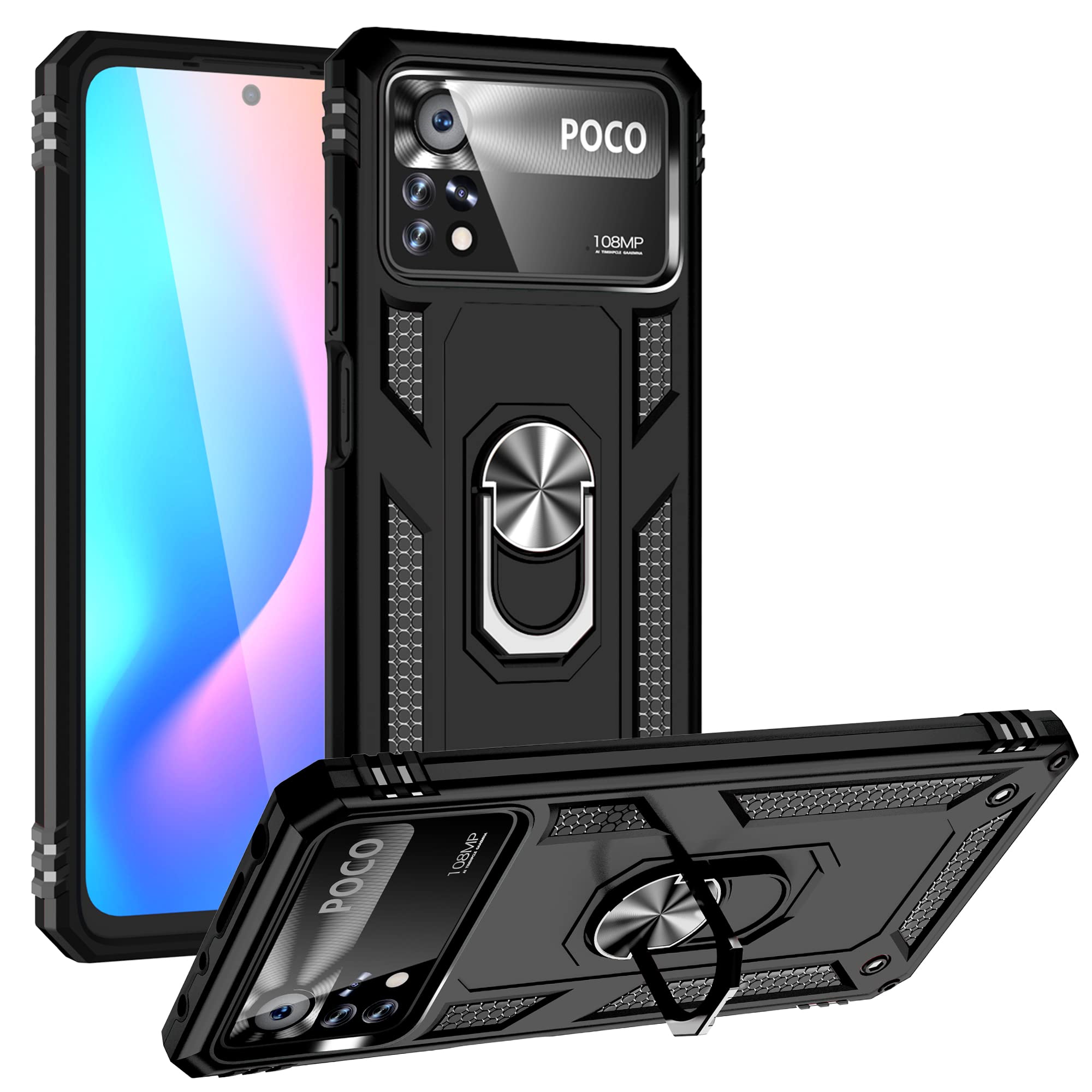 SHIEID Rugged Armor Case for Xiaomi Poco X4 Pro 5G Shockproof and Bumper Back Cases with Kickstand Function Protective Phone Cover for Xiaomi Poco X4 Pro 5G-Black