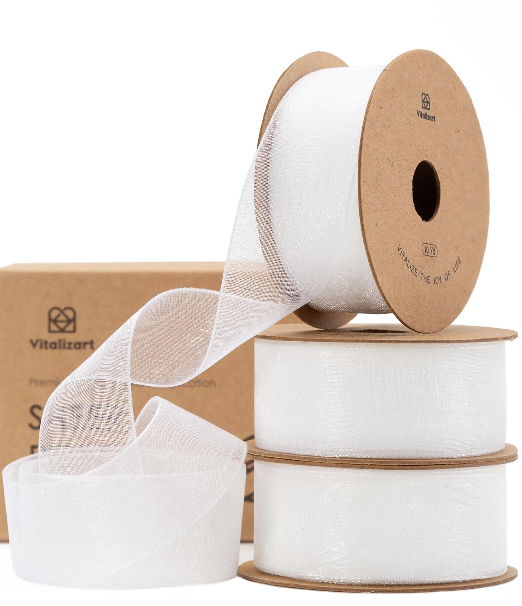 Vitalizart White Organza Ribbon, 1'' x 30YD (3 Rolls*10YD), Sheer Fabric for Crafting, Wide Gift Ribbon for Gift Wrapping, Christmas Tree, Decoration, Bows, Wedding Invitations