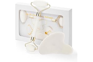 SENSE ISLAND Gua Sha Facial Tools & Jade Roller for Face, Eye & Neck Skin Care, 100% Natural Jade Stone Face Roller Gua Sha Massage Tool, Eye Roller for Puffy Eyes, Facial Self Care Kit for Women (White)