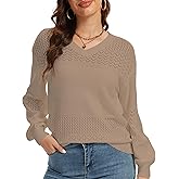 LUXEBOLD Women's Sweaters Lightweight Casual Pullover Sweater Long Sleeve Knit Loose V Neck Tops Fall Fashion 2025