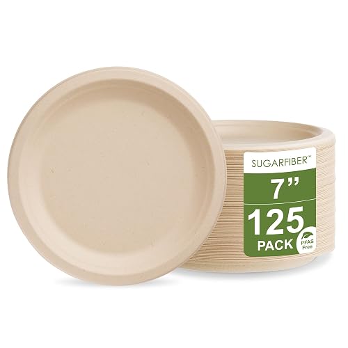 [125 COUNT]Harvest Pack PFAS Free 7-inch Small Compostable Paper Plates ...