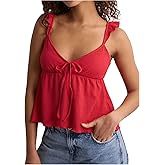 RoseSeek Women's Tie Front V Neck Camisole Top Sleeveless Ruffle Hem Peplum Crop Tops