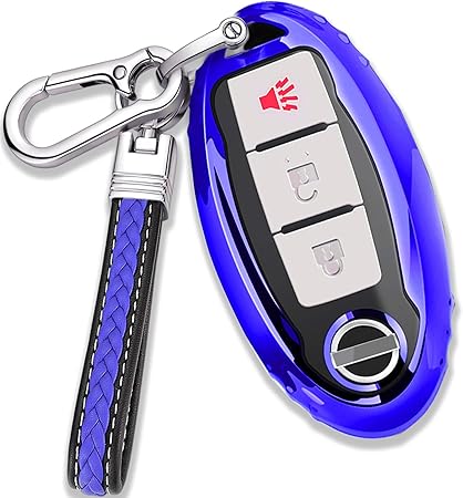 Amazon Xrise Nissan インテリジェントキーケース 日産に適していますスマートキーケース 高級 Tpu 軽量 シリコン 傷のつきにくい 防塵 キーホルダー 3 4 5ボタンキーレスエントリー日産アルティママキシマセダンパスファインダーインフィニティに適用する ブルー