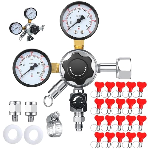 CGA-320 Keg Regulator with 20 Pcs Beer Line Clamps 10-16 mm/ 0.39-0.6 ...