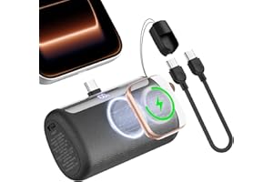 RORRY Mini Portable Charger for iPhone 17 16 15,10,000mAh Power Bank with Built-in USB-C Connector, Travel Battery Pack for i