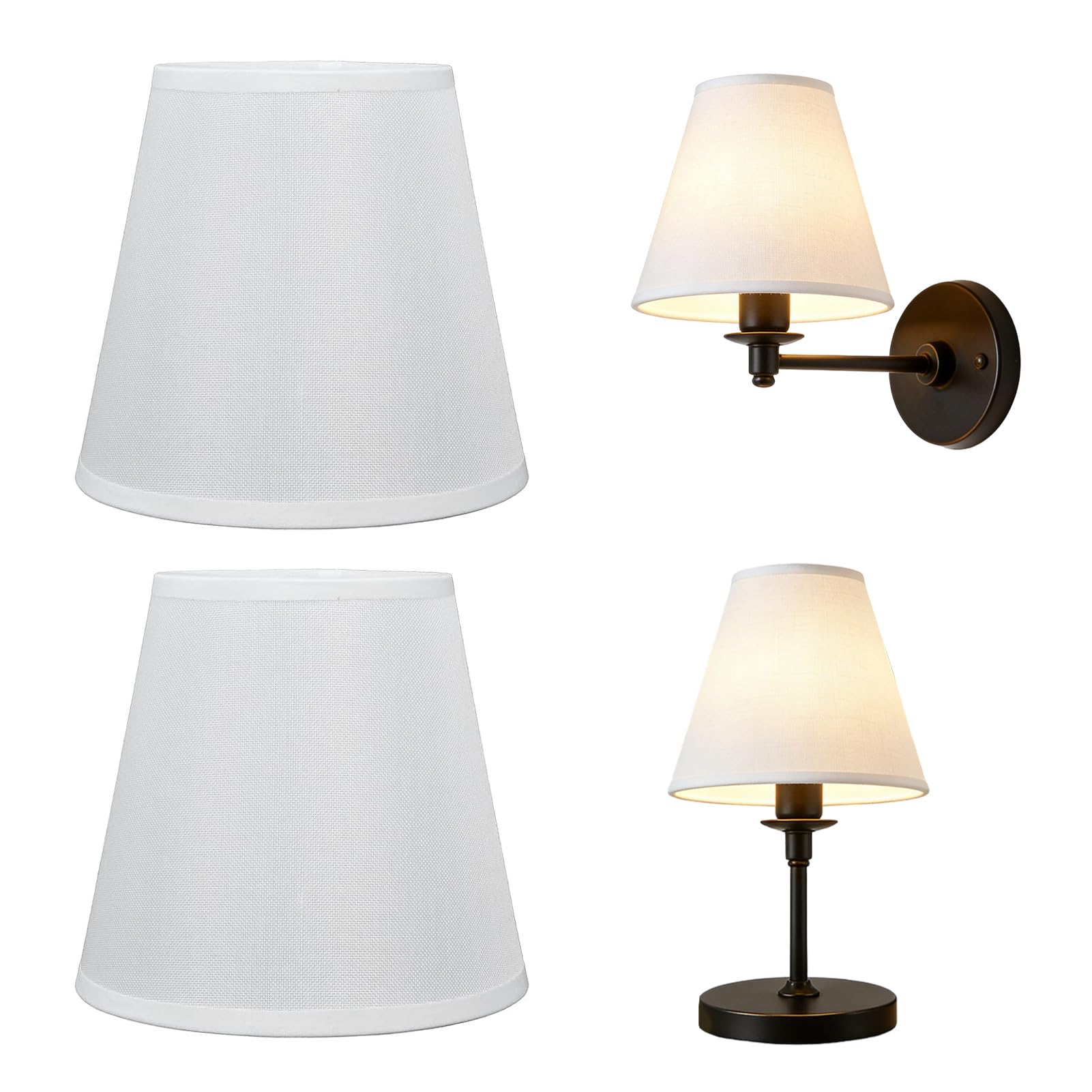 2 pcs Lamp Shade,Fabric Lampshade, Clip On Lamp Shade for E14 Bulbs, Nordic Style Lampshade Chandelier Lighting Accessories for Home Decoration,for Table Lamp and Floor Light White
