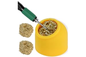 Kaisi Soldering Iron Tip Cleaner,Non-slip Silicone Holder Solder Brass Tip Cleaner Kit for Cleaning Soldering Stations,Soldering Irons Tips,With 3 solder sponge Brass Cleanr Balls (Yellow)
