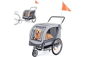 Giantex 2-in-1 Dog Bike Trailer & Pet Stroller for Large Dogs – Foldable Pet Carrier Cart with Front Caster & 2 Air-Filled Ti