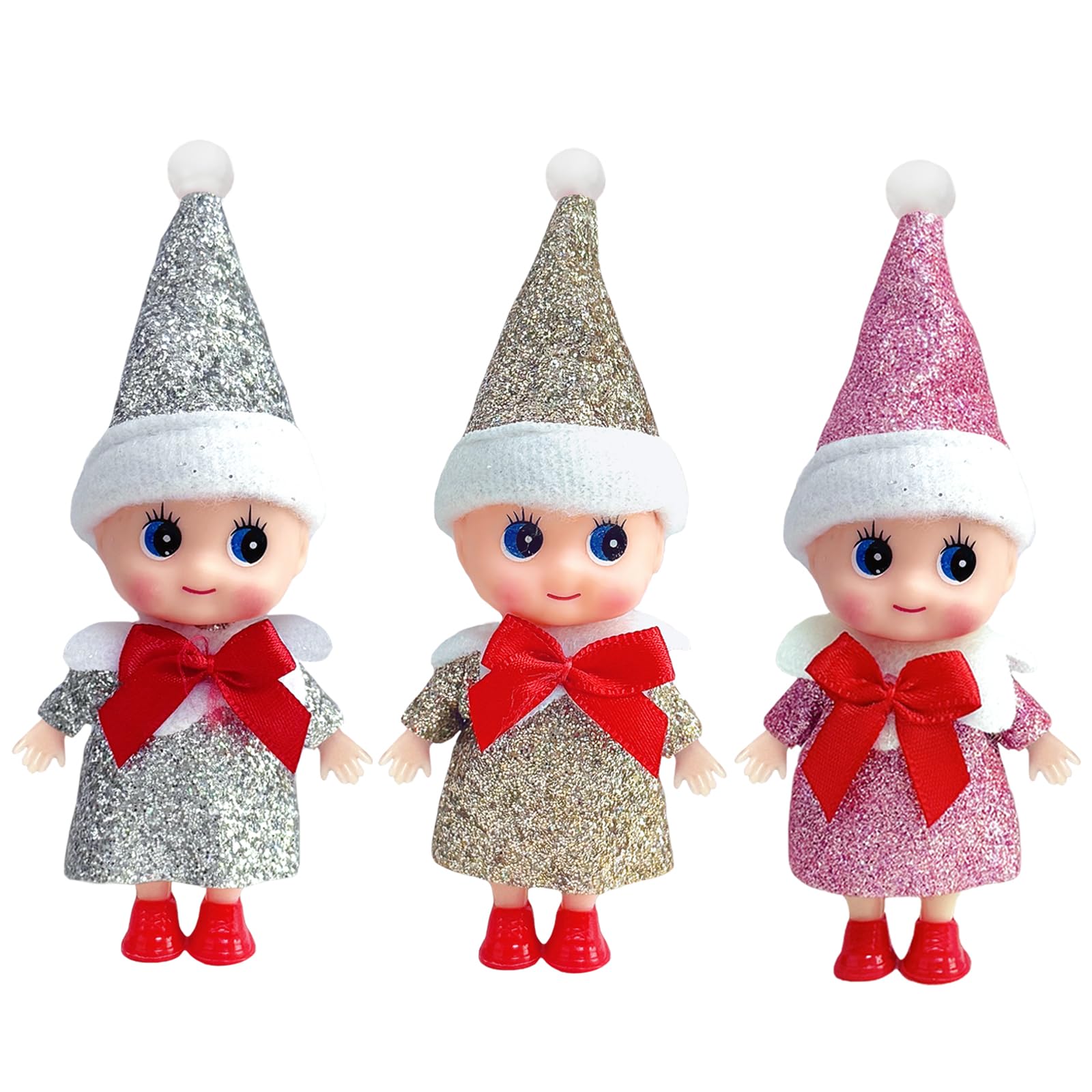 3pcs Mini Cute Elf Baby Dolls for Girls & Boys, Twins Christmas Elf Accessories for Kids Gift Xmas Stocking Stuffers