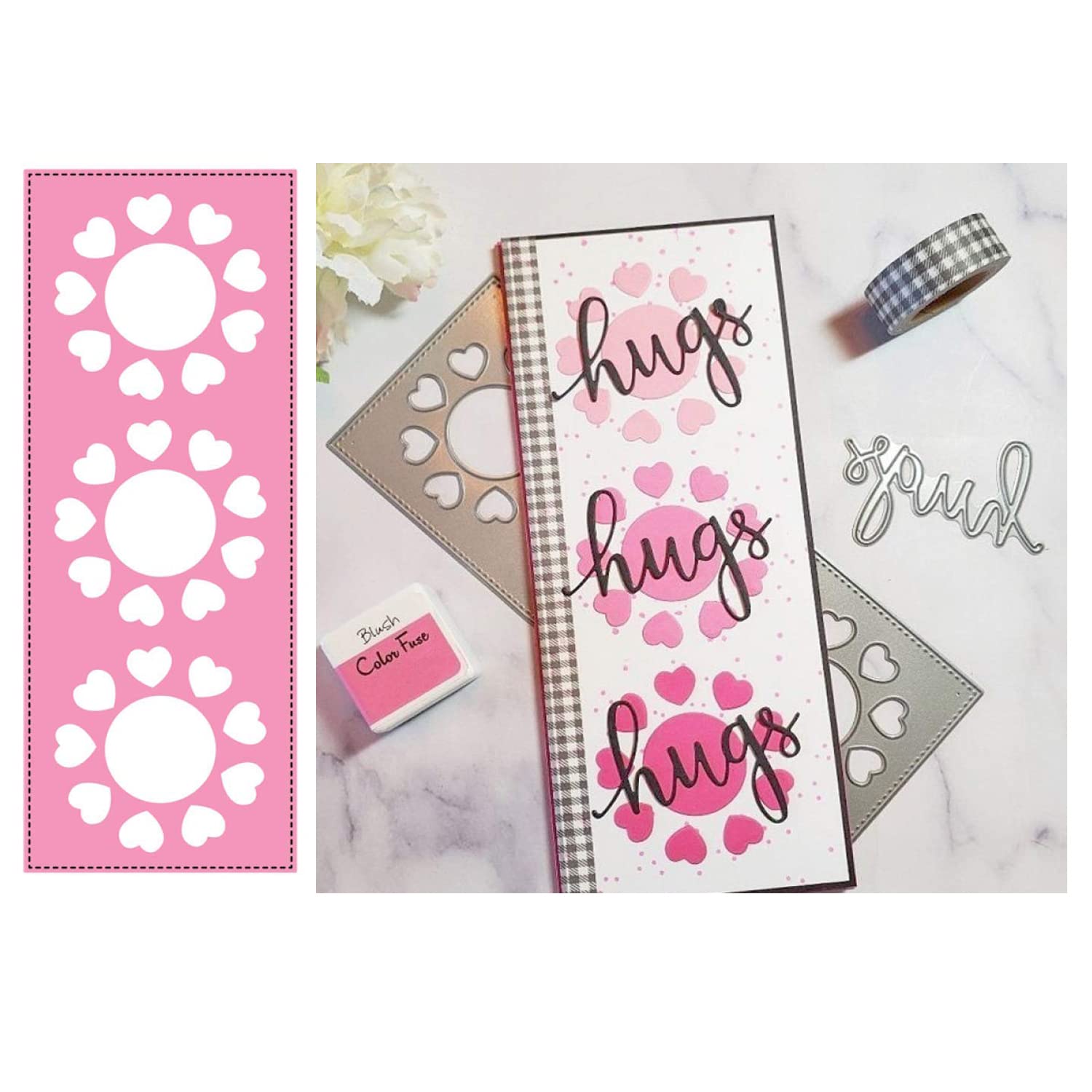 Slimline Rectangular Frame Dies for Card Making Small Round Circles Love Hearts DIY Die Cuts for Scrapbooking Paper Crafting Metal Cutting Dies Template Mould Handmade Crafts Scrapbooking Supplies