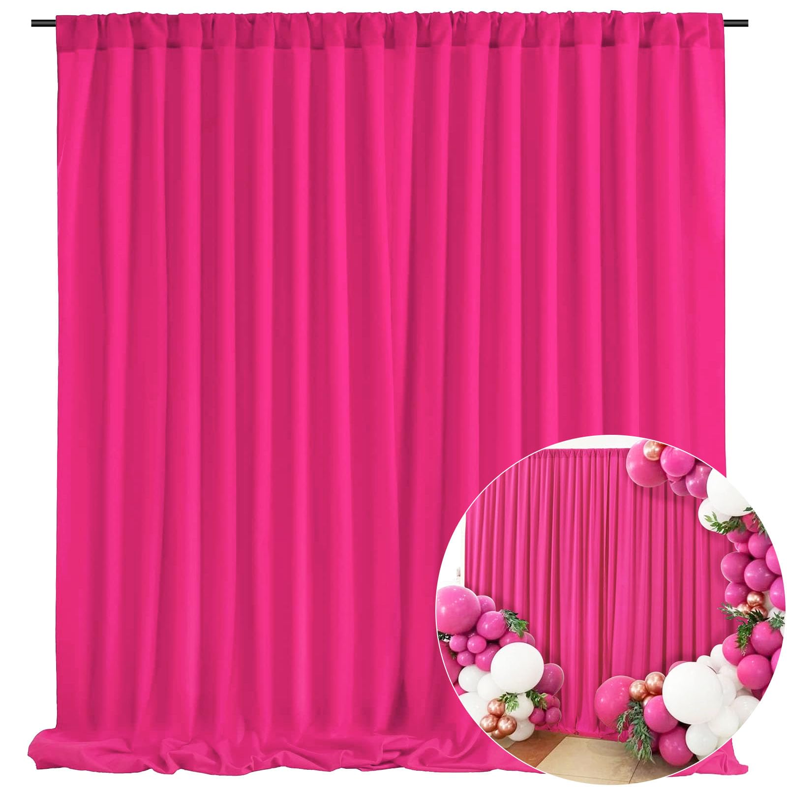 Photo 1 of 10 x 7 Feet Fuchsia Backdrop Curtain for Partie, Background Curtains for Photoshoot, Birthday, Wedding, Halloween, Thanksgiving, Christmas Day, New Year Party Decorations 5Ft x 7Ft, 2 Panels