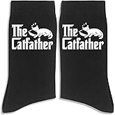 FUQWZ The Catfather Socks, Cat Dad Gifts, Black Crew Socks for Men, Birthday Fathers Day Christmas Cat Gifts for Dad Daddy New Dad Step Dad Father in Law, Funny Dad Gifts from Daughter Son. (051)