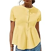 Saodimallsu Womens Short Sleeve Cardigans Ruffle Button Down Crew Neck Peplum Babydoll Knit Sweater Tops