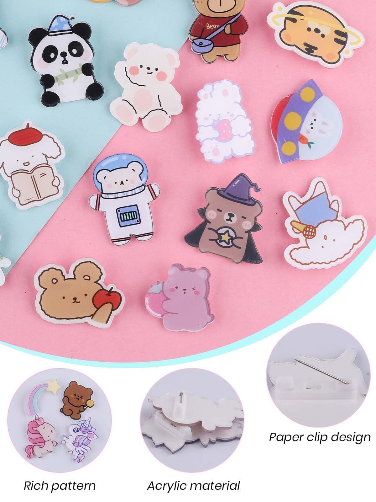 65PCS Acrylic Brooch Pins, Lorvain Cute Aesthetic Badges Pin Kawaii Backpack Pins Sheep Rabbit Dog Bear Girl Cartoon Brooch Pin for Backpacks Bags Jackets Hoodies Hats