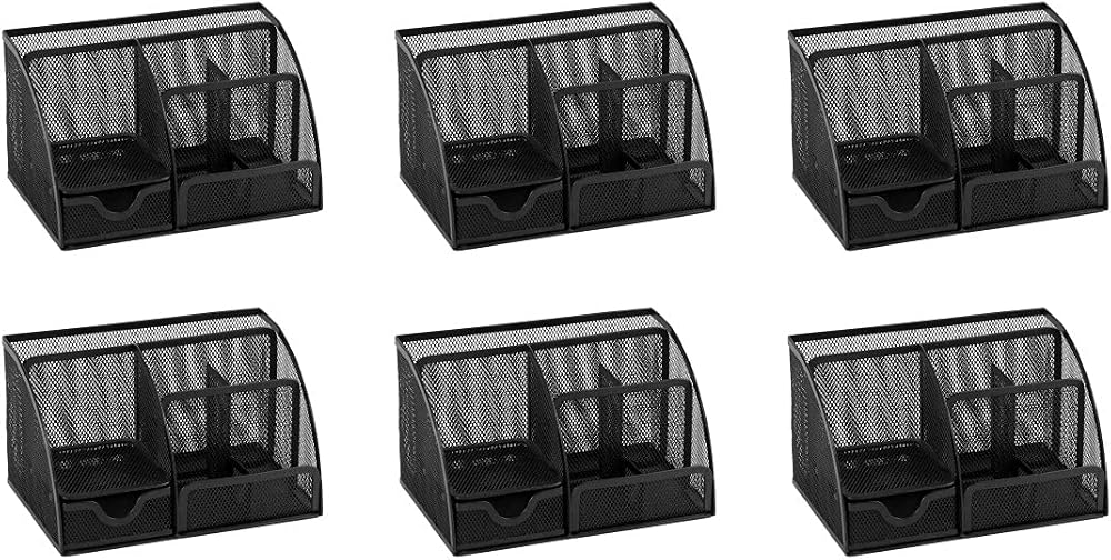 Osco Small Wiremesh Desk Organiser 6 Compartments Drawer Black