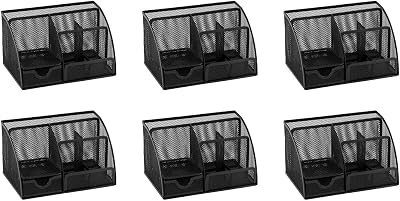 Osco Small Wiremesh Desk Organiser 6 Compartments Drawer Black