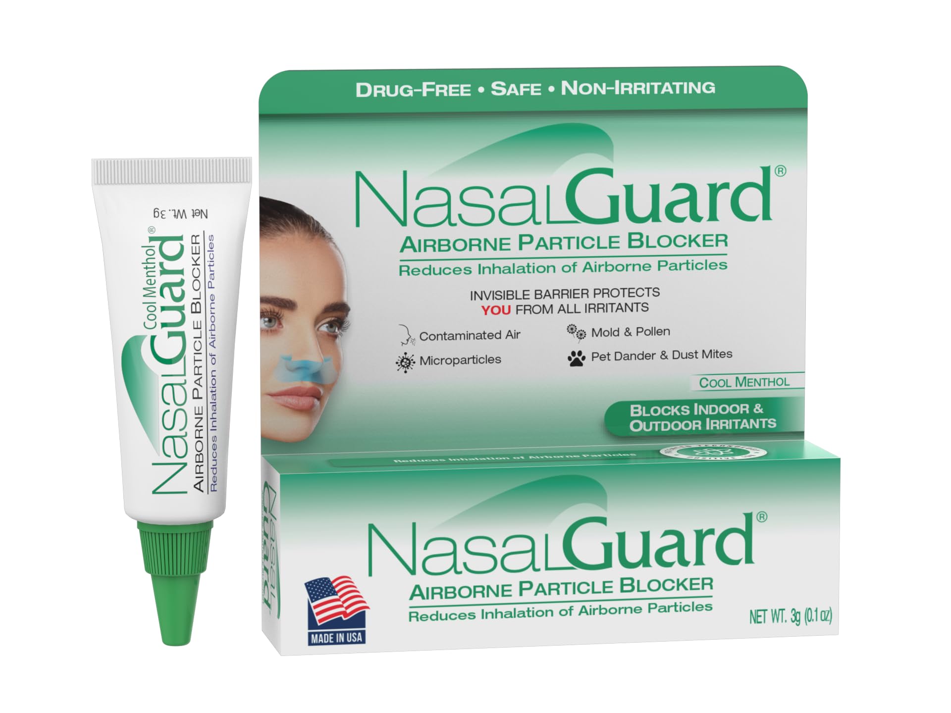 Airborne Particle Blocker Gel - Helps Reduce Inhalation of Allergens, Pollutants & Irritants - Drug-Free, Daily Use, Made in USA (Cool Menthol, 3 Gram Tube), Over 150 Applications