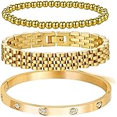 MVCOLEDY 18K Gold Plated Bangle Bracelet Set for women,Cubic Zirconia Classic Stainless Steel Adjustable Gold Tennis Love Bracelets Stack for women and men