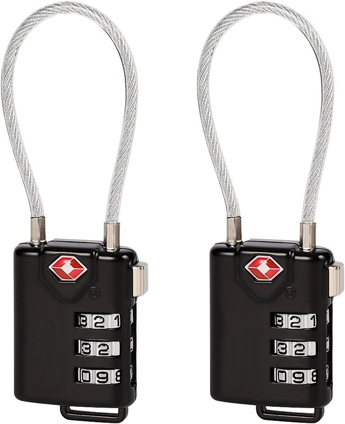TSA Approved Travel Luggage Cable Lock, Re-settable Combination, Alloy Body, for Suitcase, Duffble Bag, Backpack, Gym Locker, Cabnet, Toolbox, Case (black)
