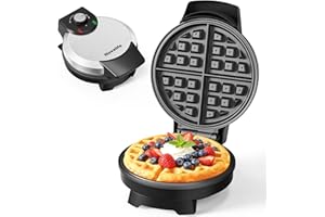 Waffle Maker, 7“ Round Classic Belgian Waffle Iron, Adjustable Browning Control, Easy-Clean Nonstick Plates & Cool Touch Hand