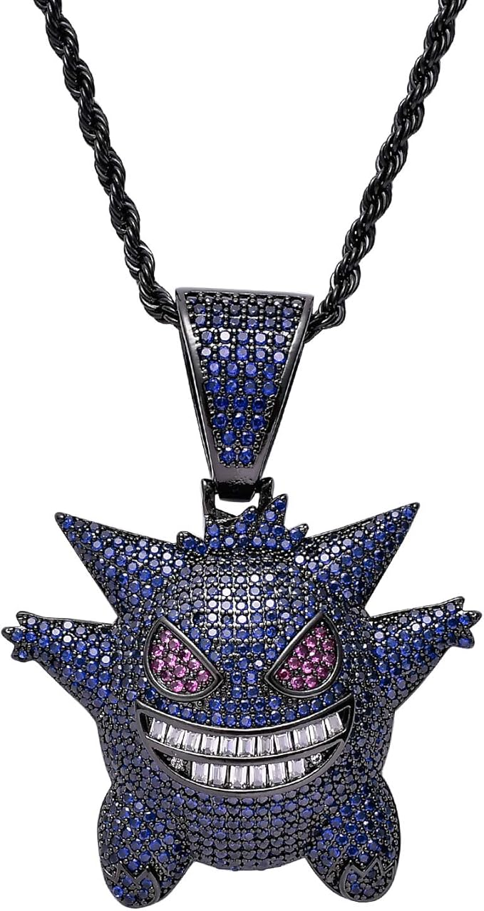 LKV Hip Hop Elf Pokemon Zircon Iced Out CZ Stone Gold Gengar Pendant