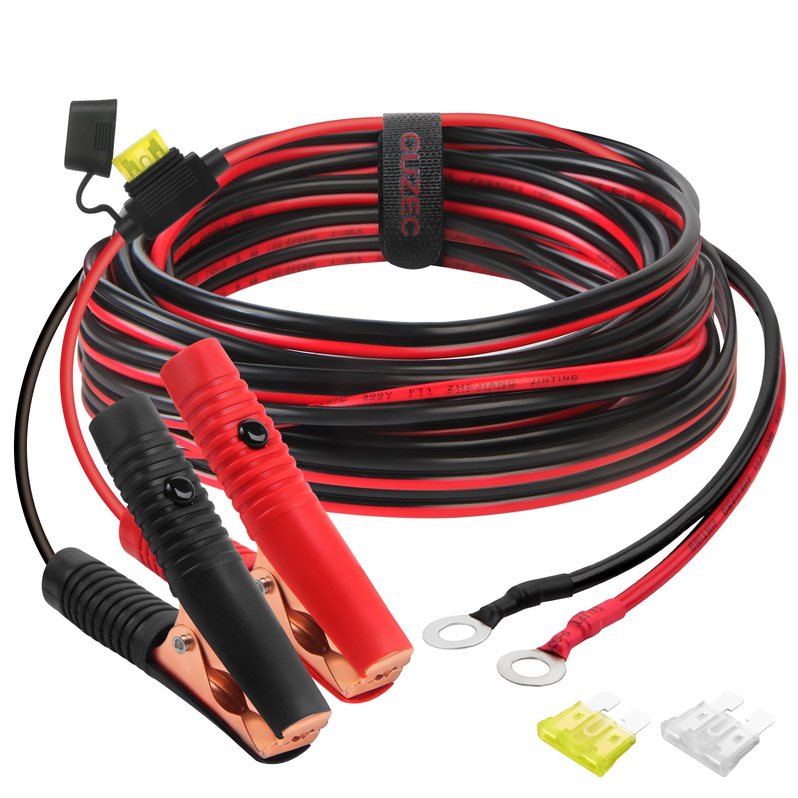 Photo 1 of CUZEC 14FT/4.27m 14 AWG Extension Cord Eyelet Terminal with Battery Clamp 12V/ 24V Battery Clip-On For High-power inverter and More (13.1FT LONG)