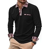 VOGSTART Mens Striped Golf Polo Shirts Color Block Long Sleeve Casual Shirt (S-XXL)