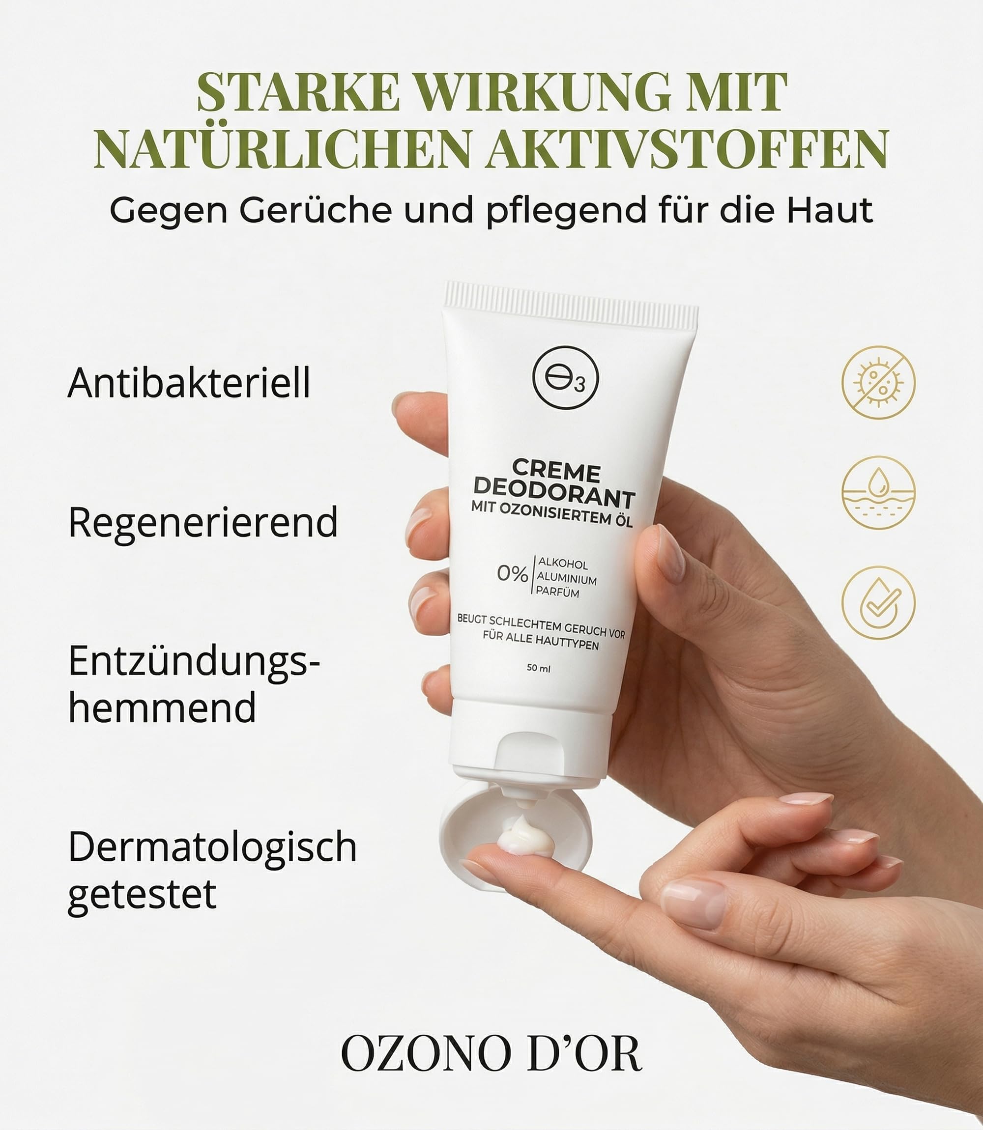 Deo Damen Bio 100% natürlich mit antibakteriellem ozonisiertem Öl für empfindliche Haut Deodorant for Men Deo ohne Aluminium ohne Parfum Deo Creme Damen ohne Parabene Geruchskontrolle 50 ml 6