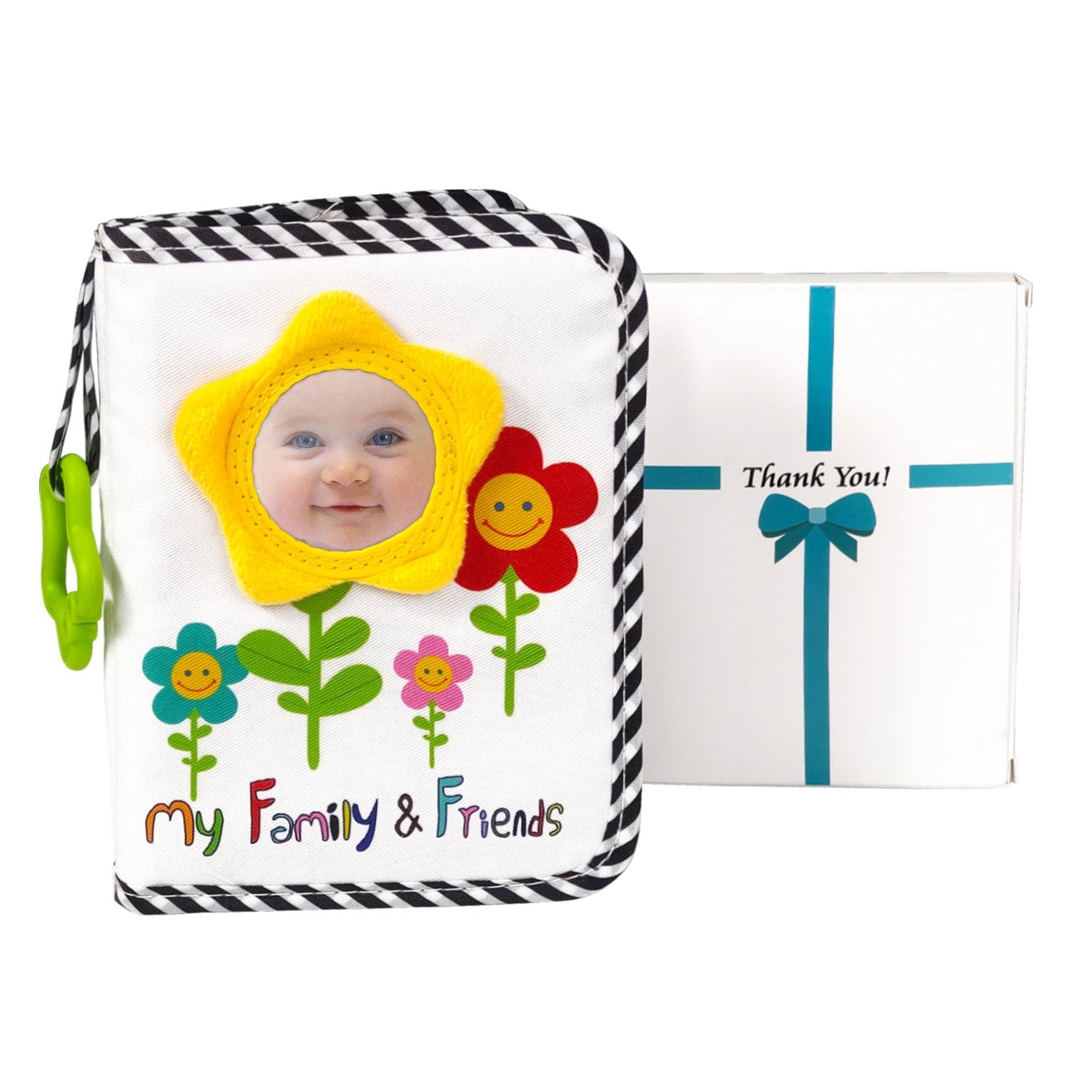 Boczif Baby Photo Album, Memory Book Holds 18PCS 4X6" Pictures, Soft Photo Cloth Book with Sunflower Baby-safe Mirror, Gift Set for Newborn Toddler & Kids
