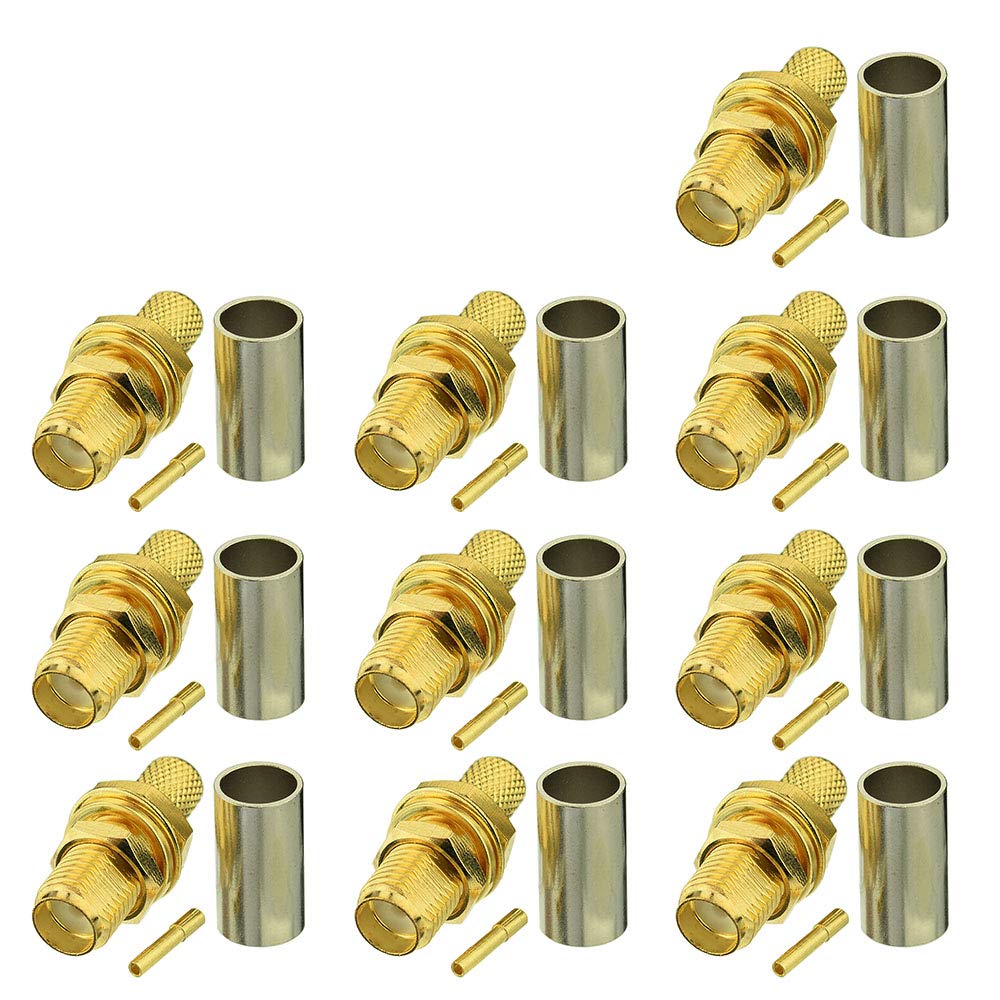 Eightwood SMA Jack Female Connector Bulkhead Straight Panel Crimp for RG58 LMR195 Cable Wireless Wlan 4G Wifi Antenna Extension Cable Wifi Camera 10pcs
